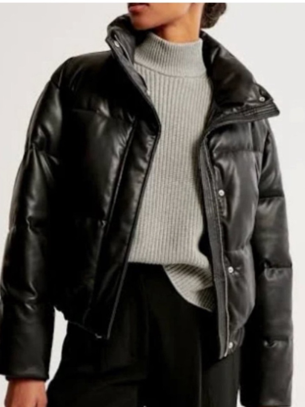 Abercrombie & Fitch A&F Mini Puffer Jacket Black Womens Small Vegan Leather Y2K